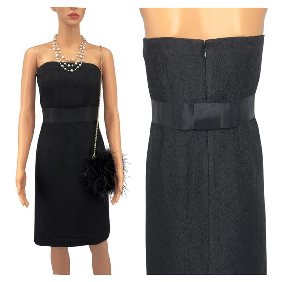 Ann Taylor Black Strapless Wool Blend Dress 10P Empire Waist Grosgrain Back Bow - Picture 13 of 13